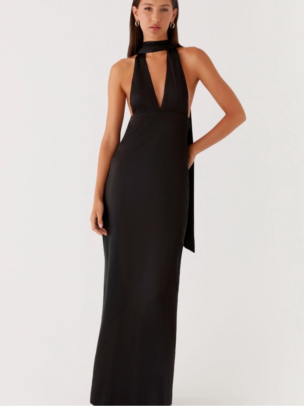 Peppermayo Alicia Satin Halter Maxi Dress - Black